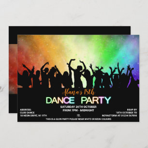 Rainbow Glow Dance Party Invitations