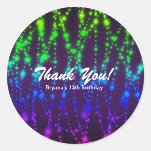 Rainbow Glow Neon Lights Sparkle Birthday Party Classic Round Sticker