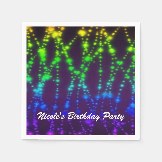 Rainbow Glow Neon Lights Sparkle Birthday Party Napkin (Front)