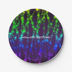 Rainbow Glow Neon Sparkles Birthday Party Paper Plate