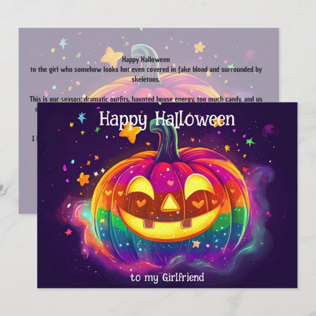 🌈🎃Rainbow Glow Pumpkin  card (Front/Back)