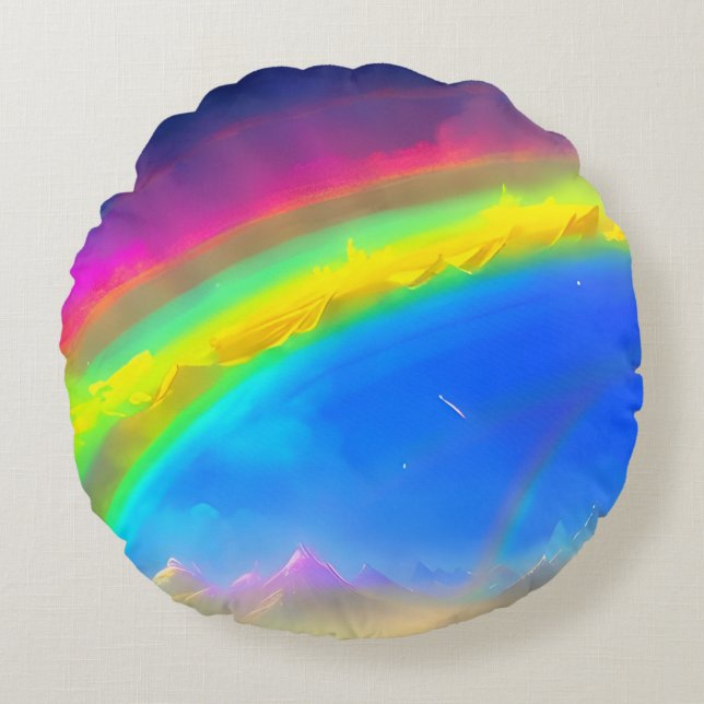 Rainbow Glow Sky Round Cushion (Front)