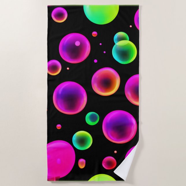 Rainbow Glowing Bubble Dream Beach Towel (Front)
