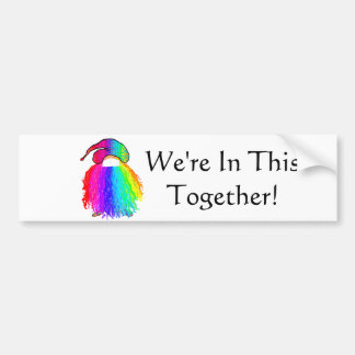 Rainbow Gnome in Mask: We're in This Together Bumper Sticker