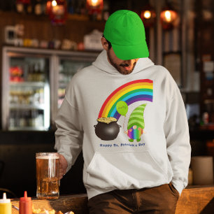 Rainbow Gnome Pot of Gold St Paddys Day Hoodie