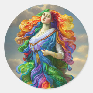 Rainbow Goddess digital painting original art Classic Round Sticker