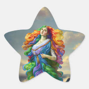 Rainbow Goddess digital painting original art Star Sticker