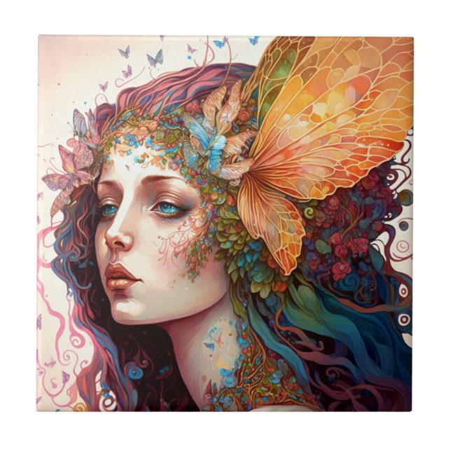 Rainbow Goddess Fantasy Art Ceramic Tile (Front)