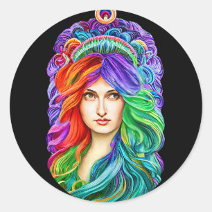Rainbow Goddess Queen Fantasy art Classic Round Sticker