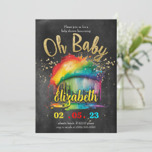 Rainbow Gold Chalkboard Baby Shower Invitation