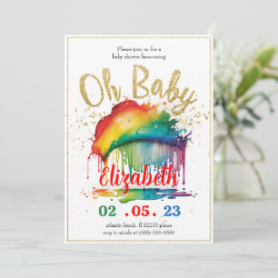 Rainbow Gold Glitter Baby Shower Invitation