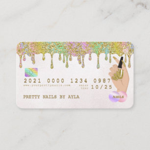 Rainbow Gold Glitter Drip Nail Technician Credit B Business Card