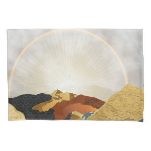 Rainbow Gold Metallic Mountain Bright Sun Landscap Pillowcase