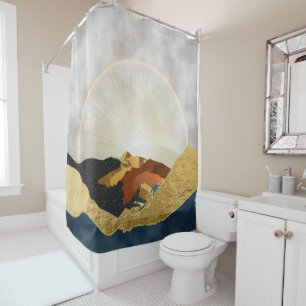 Rainbow Gold Metallic Mountain Bright Sun Landscap Shower Curtain
