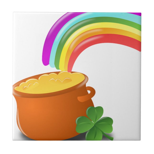 Rainbow Gold Pot Lucky Irish Sky Ireland Colourful Ceramic Tile (Front)