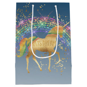 Rainbow Gold Stars Dream Unicorn Medium Gift Bag