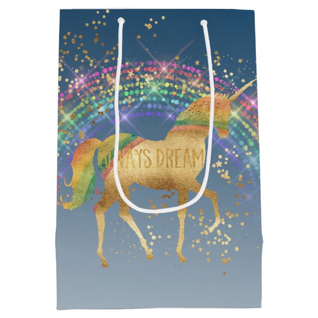 Rainbow Gold Stars Dream Unicorn Medium Gift Bag (Back)