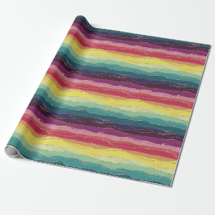 Rainbow gold stripes wrapping paper