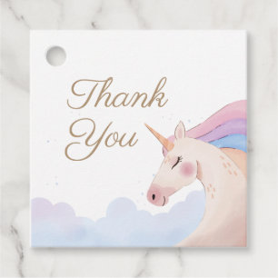 Rainbow Gold Watercolor Unicorn Birthday Party Favour Tags