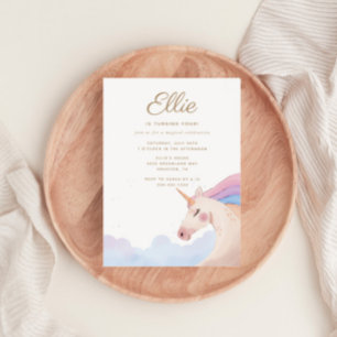 Rainbow Gold Watercolor Unicorn Birthday Party   Invitation