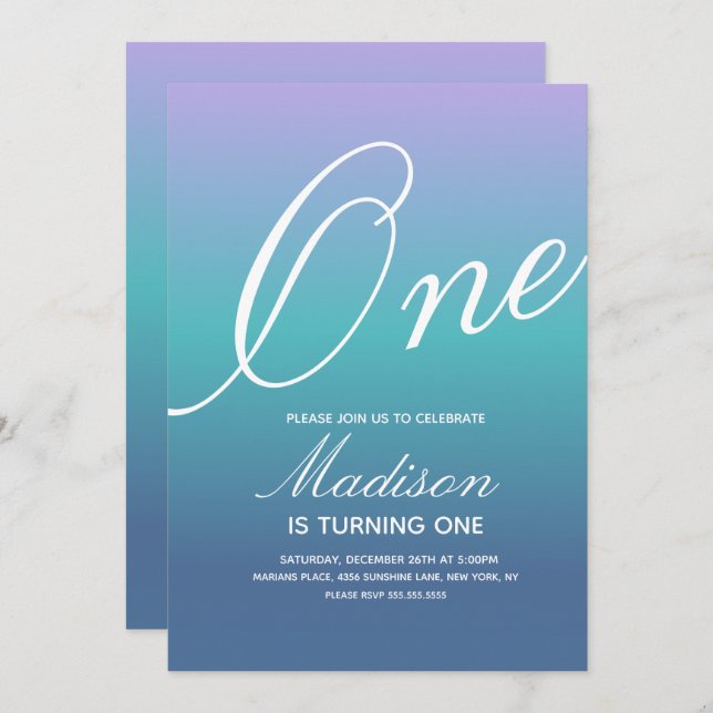 Rainbow Gradient Any Age Colourful Invitation (Front/Back)