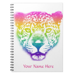 Rainbow Gradient Cheetah Face Personalised Notebook