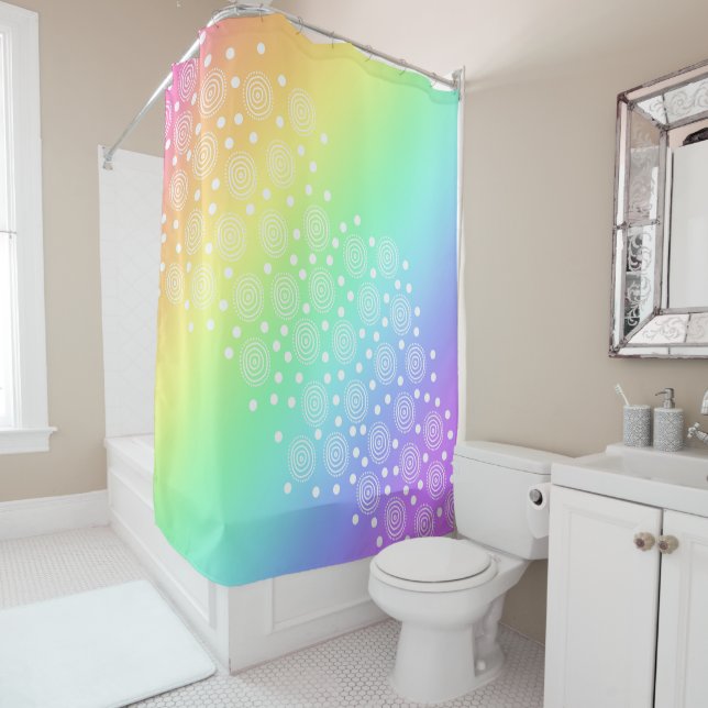 Rainbow Gradient Circles and Dots Shower Curtain (In Situ)