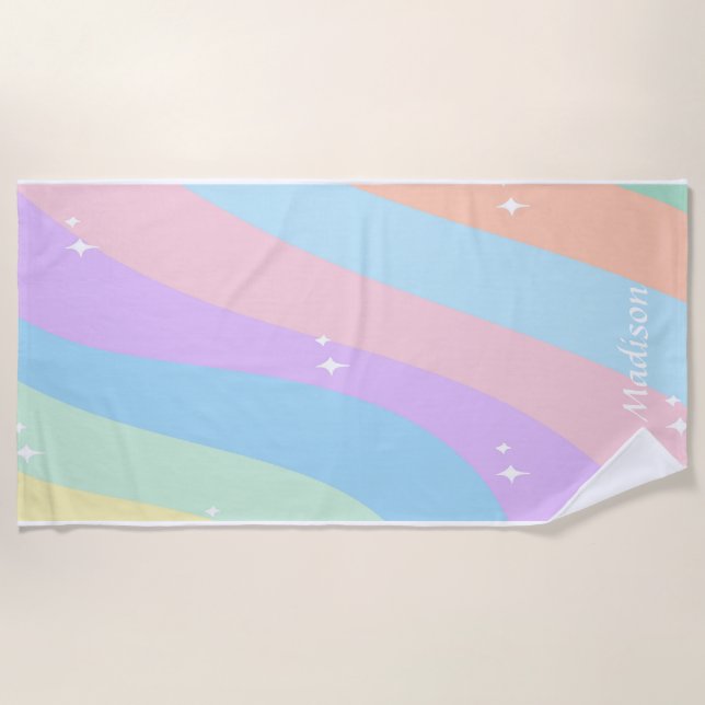 Rainbow Gradient Custom Name | Modern Style Beach Towel (Front)