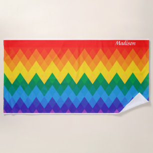 Rainbow Gradient Custom Name Modern Style Beach Towel