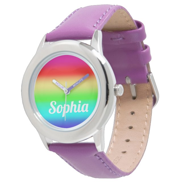 Rainbow Gradient Cute Monogram Name Girls Colourfu Watch (Angled)