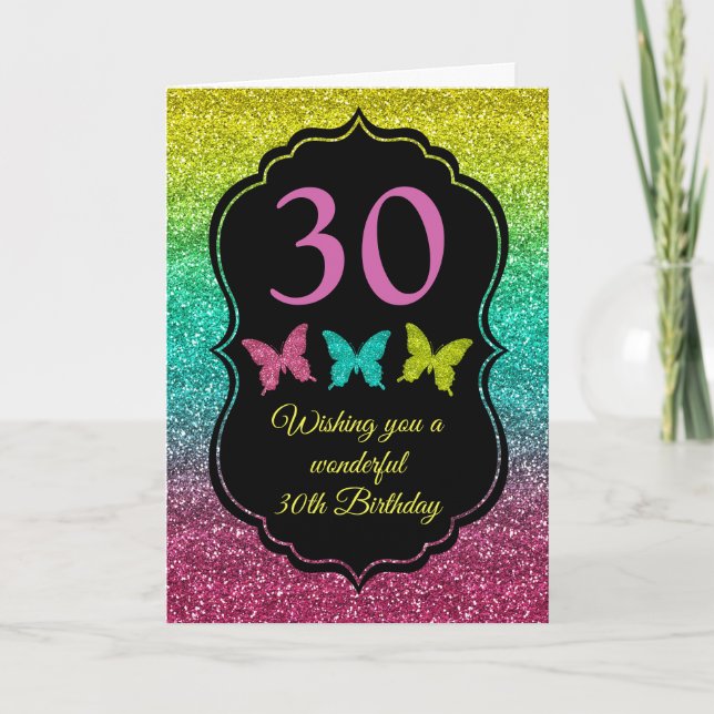 Rainbow Gradient Faux Glitter Birthday Card (Front)