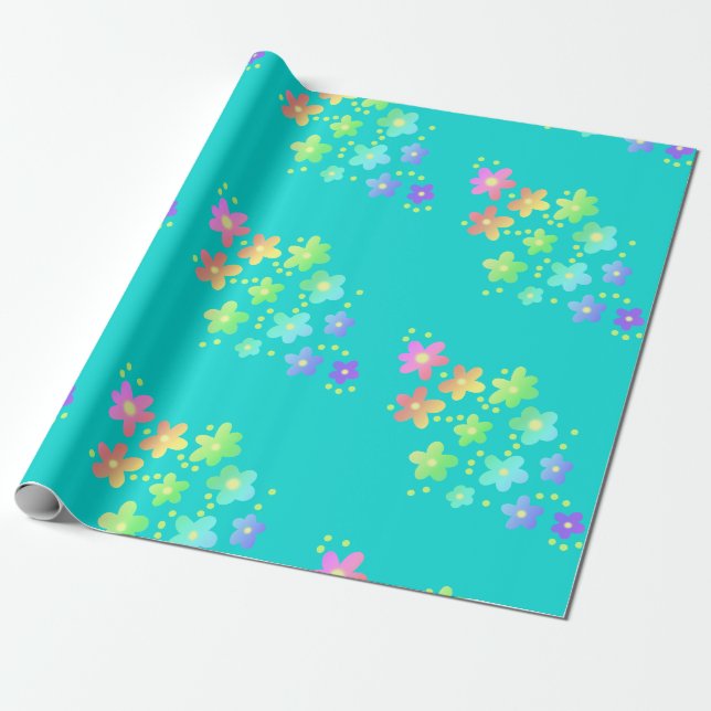 Rainbow Gradient Flowers Wrapping Paper (Unrolled)