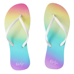 Rainbow Gradient Gay Pride Parade Chic Monogram Thongs