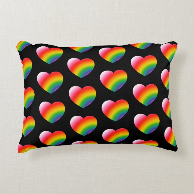 Rainbow Gradient Hearts Pattern Decorative Cushion (Front)