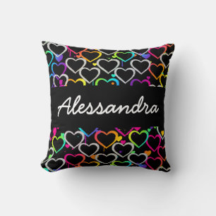 Rainbow Gradient Hearts Pillow Glitter Girls Teens