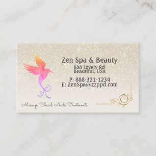 Rainbow Gradient Hummingbird Ivory Glitter Business Card
