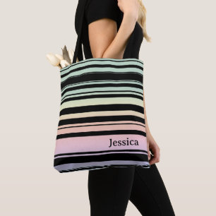 Rainbow Gradient Pastel Stripes Personalised  Tote Bag