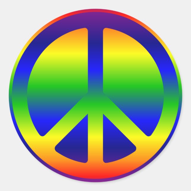 Rainbow Gradient Peace Symbol and Blackground Classic Round Sticker (Front)
