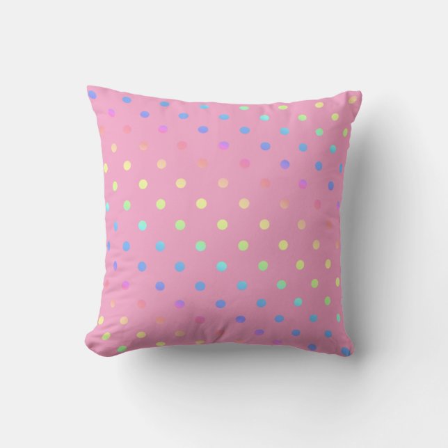 Rainbow Gradient Polka Dots on Pink Cushion (Front)