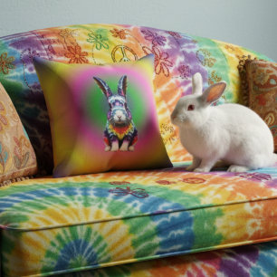Rainbow Gradient Rabbit Bunny Colourful Cushion