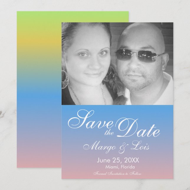 Rainbow Gradient Save the Date Photo Invitation (Front/Back)