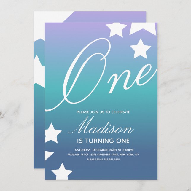 Rainbow Gradient Stars Any Age Colourful Invitatio Invitation (Front/Back)