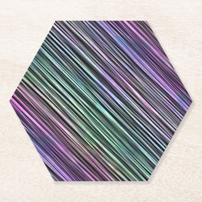 rainbow gradient stripes on black : paper coaster (Front)