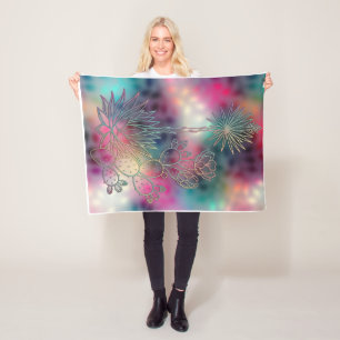 Rainbow Gradient Watercolor Floral Art Pattern Fle Fleece Blanket