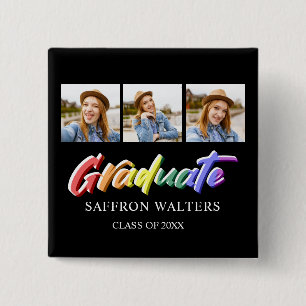 Rainbow Graduate 3 Photo Graduation 15 Cm Square Badge