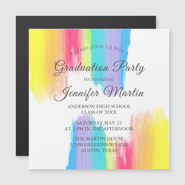 Rainbow Graduation Party Invitation Magnet Card (Front/Back)