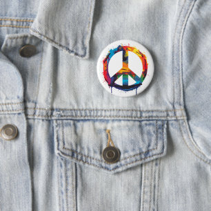 Rainbow Graffiti Peace Sign 6 Cm Round Badge