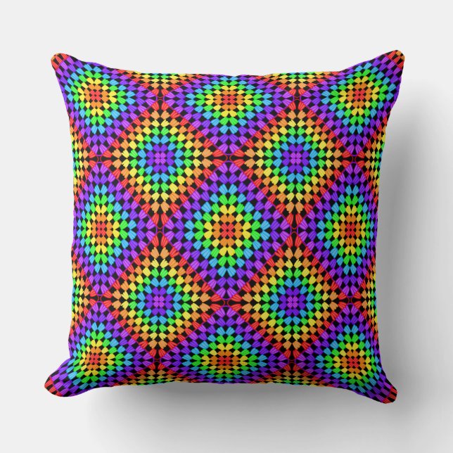 Rainbow Granny Square Pillow (Front)
