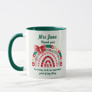 Rainbow green & pink personalised best teacher mug