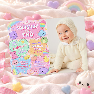 Rainbow Groovy Squishy Girl 2nd Birthday Photo Invitation